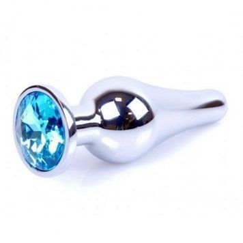 Металлическая анальная пробка с кристаллом Boss Jewellery Silver Butt Plug Light, 9,5 см (голубой) 15996 фото