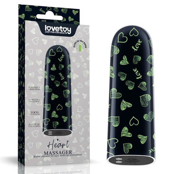 Вибратор для клитора LoveToy Heart Massager Glow In The Dark, 8,5 см (черный) 16203 фото