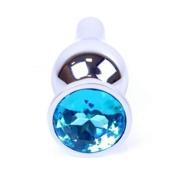 Металлическая анальная пробка с кристаллом Boss Jewellery Silver Butt Plug Light, 9,5 см (голубой) 15996 фото