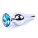 Металлическая анальная пробка с кристаллом Boss Jewellery Silver Butt Plug Light, 9,5 см (голубой) 15996 фото 1
