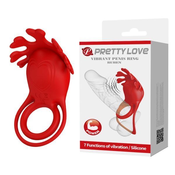 Ерекційне кільце Pretty Love Vibrant Penis Ring Ruben, 8,5 см (червоний) 64358 фото