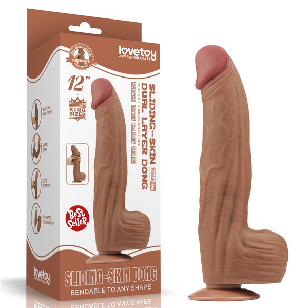 Фалоімітатор LoveToy Sliding-Skin Dual Layer Dong King Sized, 31 см (коричневий) 22400 фото