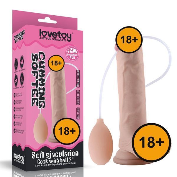 Реалістичний фалоімітатор з еякуляцією LoveToy Soft Ejaculation, 22,9 см (тілесний) 29336 фото