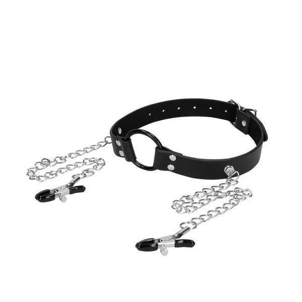 Кляп з кільцем та затискачами для сосків Ouch! O-Ring Gag with Nipple Clamps 61052 фото