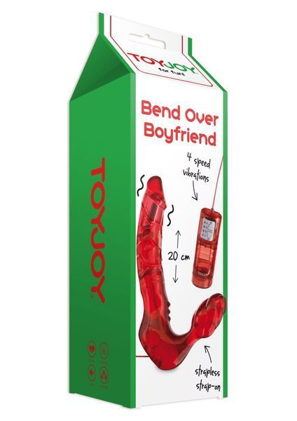 Безремневой страпон с вибрацией ToyJoy Bend Over Boyfriend, 18.5 см (красный) 38215 фото