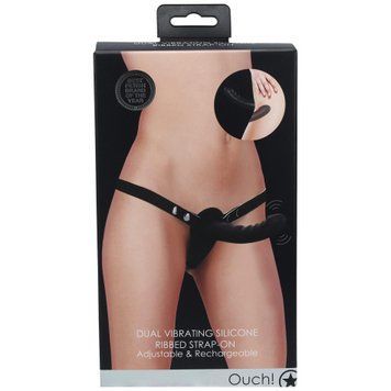Страпон Ouch! Dual Vibrating Rechargeable, 15.5 см (чорний) 52088 фото