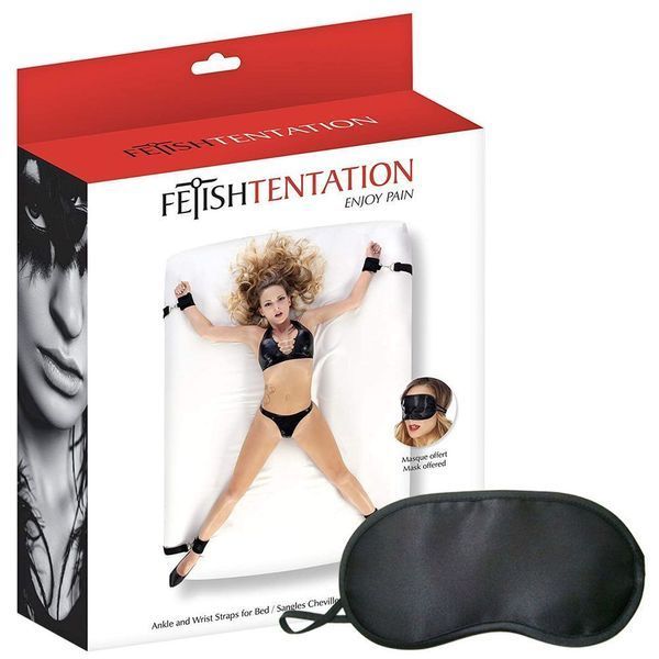 Ограничительный ремень для рук и ног для кровати с маской для глаз Fetish Tentation (черный) 36018 фото