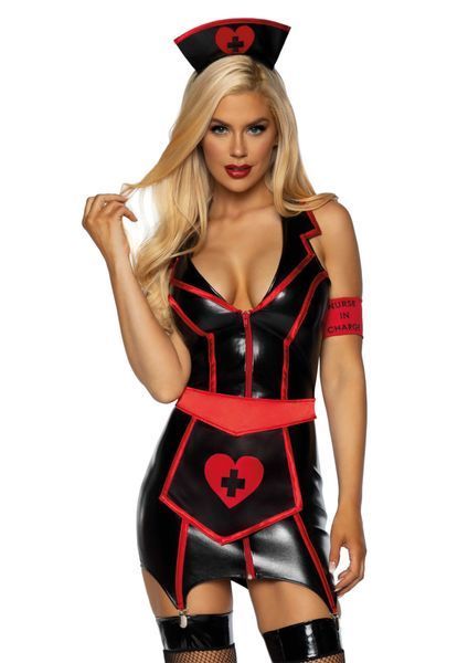Костюм Leg Avenue Vinyl Naughty Nurse, M (черный) 122210 фото