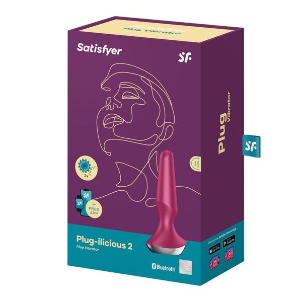 Анальна пробка, Satisfyer Plug-ilicious 2, 14 см (малиновий) 11492 фото