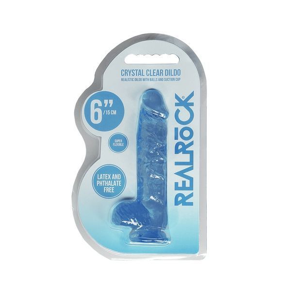 Фаллоимитатор RealRock Crystal Clear 6&rdquo;, 17 см (голубой) 80348 фото