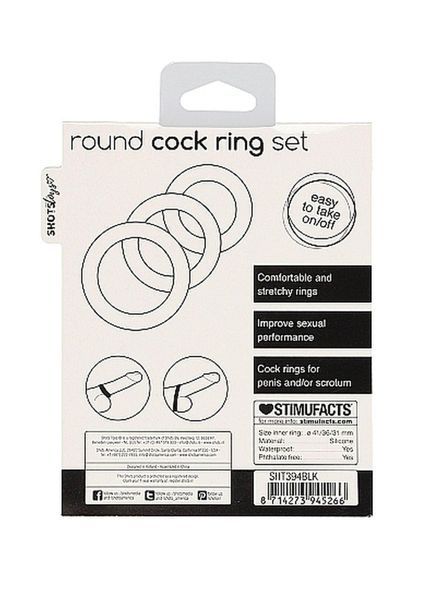 Набір ерекційних кілець ShotsToys Round Cock Ring Set, 3 шт (чорний) 80696 фото