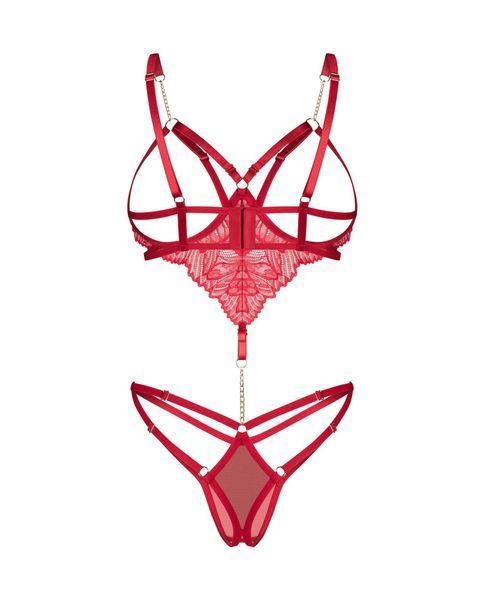 Боді Obsessive Matildea otwarte, L/XL (червоний) 195722 фото