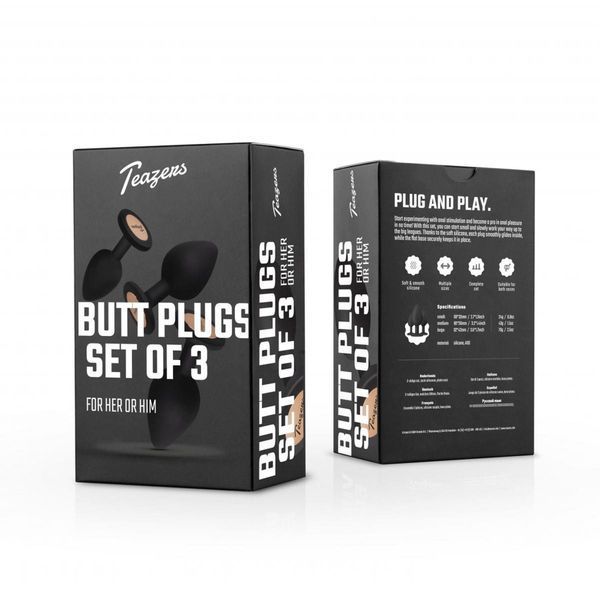 Набор анальных пробок Teazers Butt Plug Set, 3 шт (черный) 35494 фото