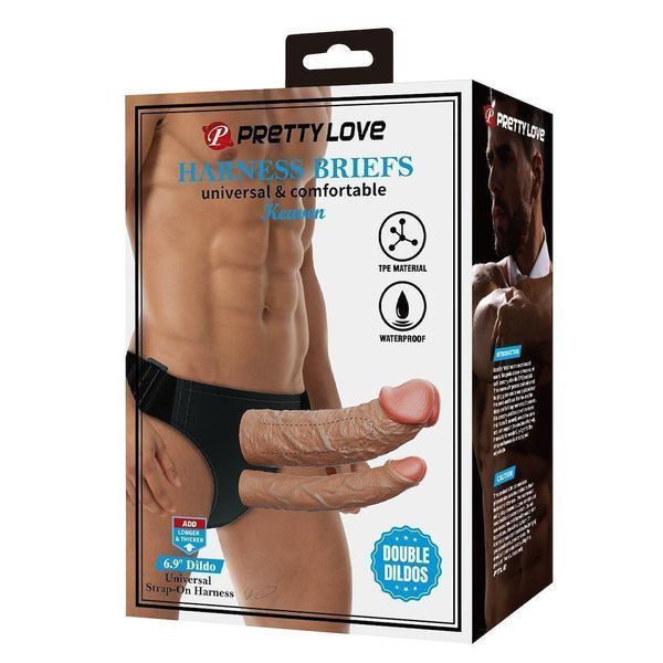 Страпон Pretty Love Harness Briefs Keaven, 17.5 см (коричневый) 81800 фото