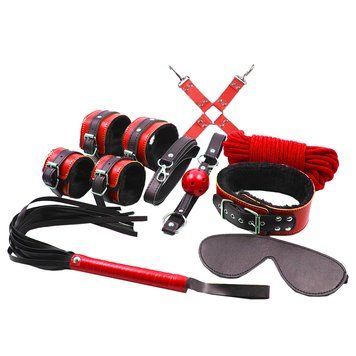 БДСМ набір Secret Play Secret Pleasure Secret Bondage, 8 шт (чорний з червоним) 129426 фото