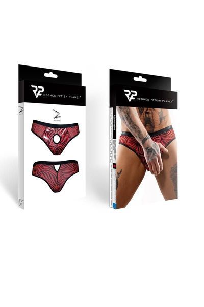 Мужские трусы-бразилианы Regnes Fetish Planet otwartym, XL (черный с красным) 87890 фото