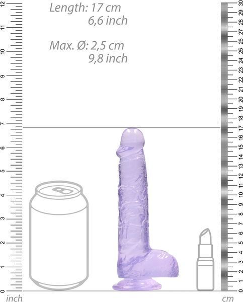 Фалоімітатор RealRock Crystal Clear Dildo Realistic, 17 см (фіолетовий) 45783 фото