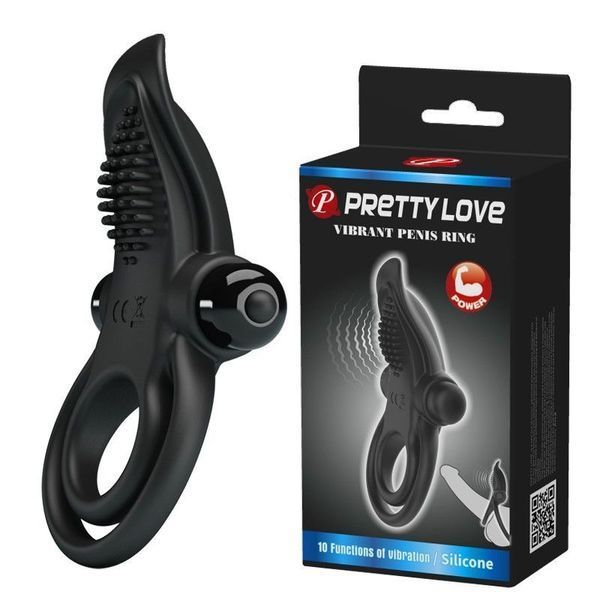 Эрекционное кольцо на пенис с вибрацией Pretty Love Vibro Penis Ring, 11,3 см (черный) 48366 фото
