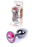 Металева анальна пробка з кристалом Boss Jewellery Dark Silver, 7 см (рожевий) 7965_EU фото