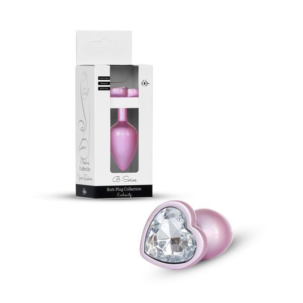 Анальна пробка B - Series HeavyFun Jewellery Pearl Pink Heart Plug S, 7 см (прозорий) 108422 фото