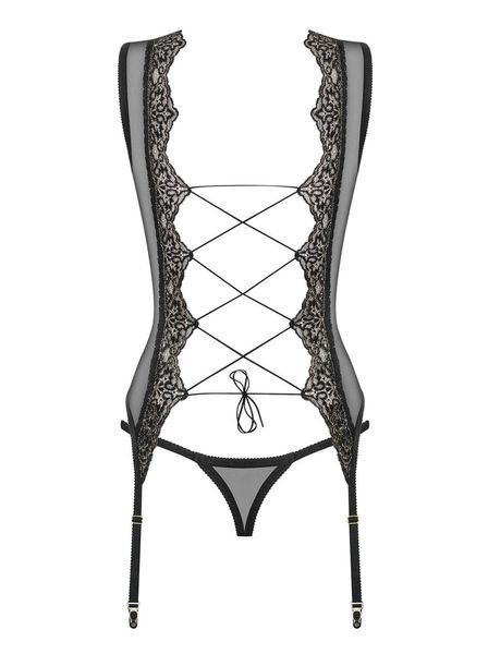 Корсет и стринги Obsessive Meshlove, L/XL (черный) 20746 фото