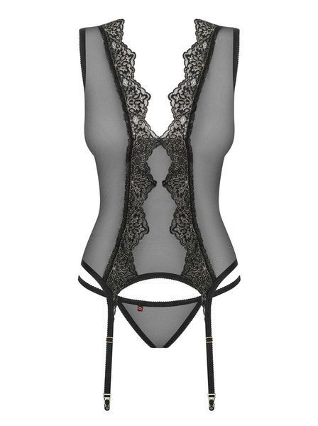 Корсет и стринги Obsessive Meshlove, L/XL (черный) 20746 фото
