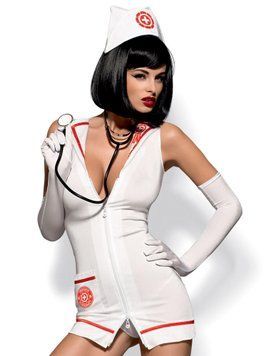 Эротический костюм Obsessive Emergency dress, S/M (белый) 11880 фото
