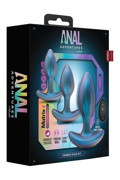 Набір анальних пробок Matrix Cosmos Plug Kit Anal Adventures, 3 шт (синій) 111636 фото
