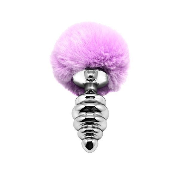 Анальна пробка Alive Anal Pleasure Metal Anal Fluffy Twist Plug M 8 см (бузковий) 122246 фото