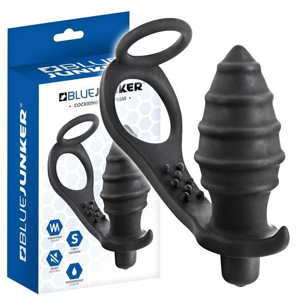Стимулятор простати BlueJunker Cockring Anal Plug, 16 см (чорний) 36134 фото