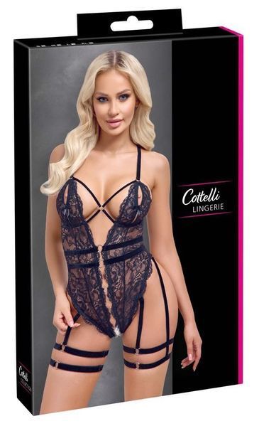 Боді Cottelli Lingerie Lace otwarte, S (чорний) 63666 фото