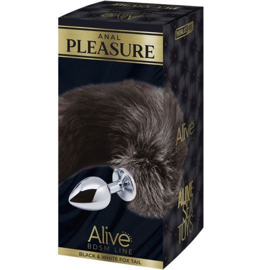 Анальна пробка Alive Anal Pleasure Black & White Fox Tail S, 7 см (чорний) 122254 фото