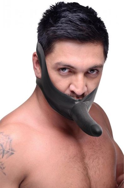 Кляп з фалоімітатором Master Series Face Fuk Strap On Mouth Gag, 14 см (чорний) 31705 фото