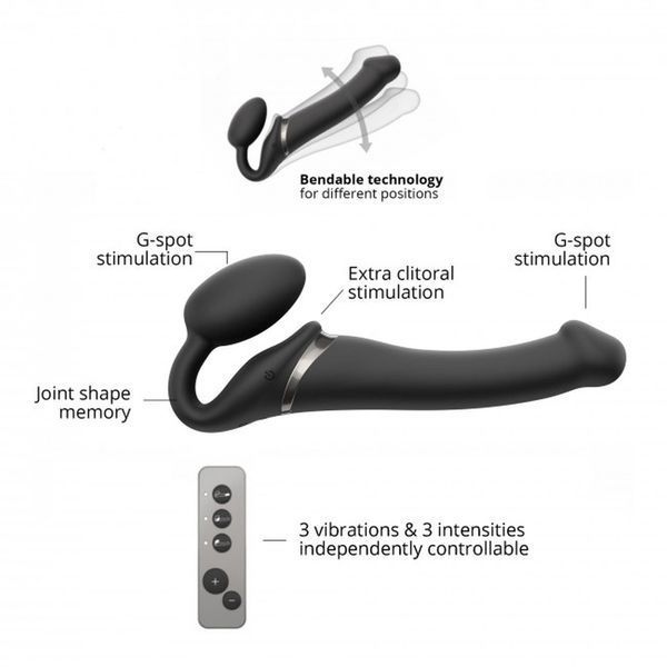 Двойной страпон с вибрацией Strap-On-Me, 18 см (черный) 27514 фото