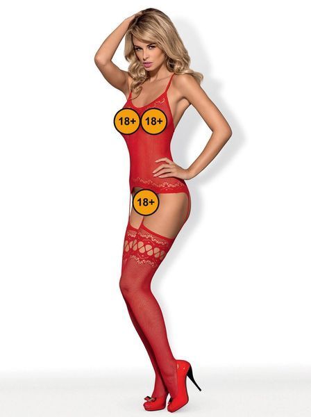 Сексуальный комбинезон в сетку Obsessive F214, S/M/L (красный) 10930 фото