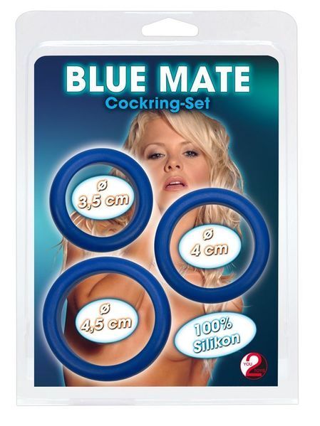 Набор эрекционных колец Blue Mate Cockring Set, 3 шт (синий) 18992 фото