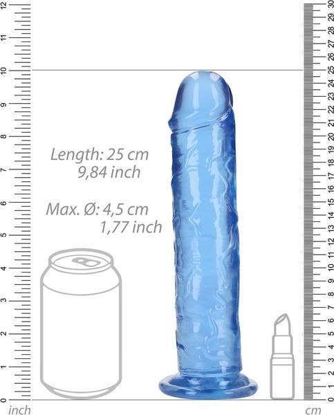 Фаллоимитатор RealRock Crystal Clear 9'', 25 см (голубой) 80530 фото