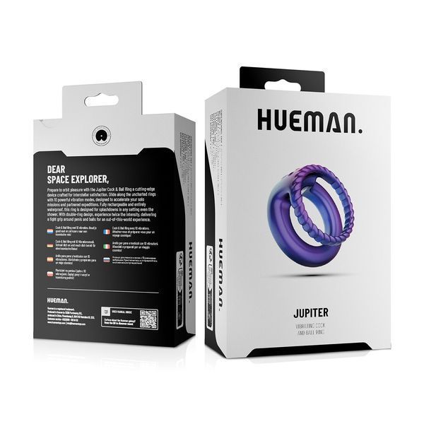 Эрекционное кольцо Hueman Jupiter Vibrating Cock and Ball Ring, 3.2 см (фиолетовый) 97886 фото
