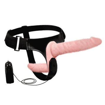 Подвійний страпон з вібрацією LyBaile Ultra Passionate Harness, 17 см (тілесний) 45496 фото