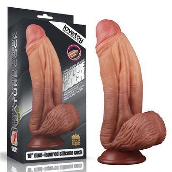 Фалоімітатор LoveToy Dual layered Platinum Silicone, 24,5 см (тілесний) 43982 фото