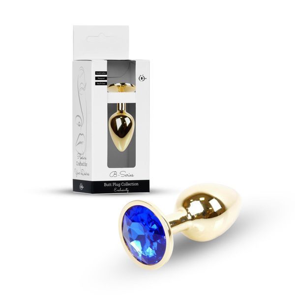 Анальна пробка з кристалом B - Series HeavyFun Plug-Jewellery Gold, 7 см (синій) 100610 фото