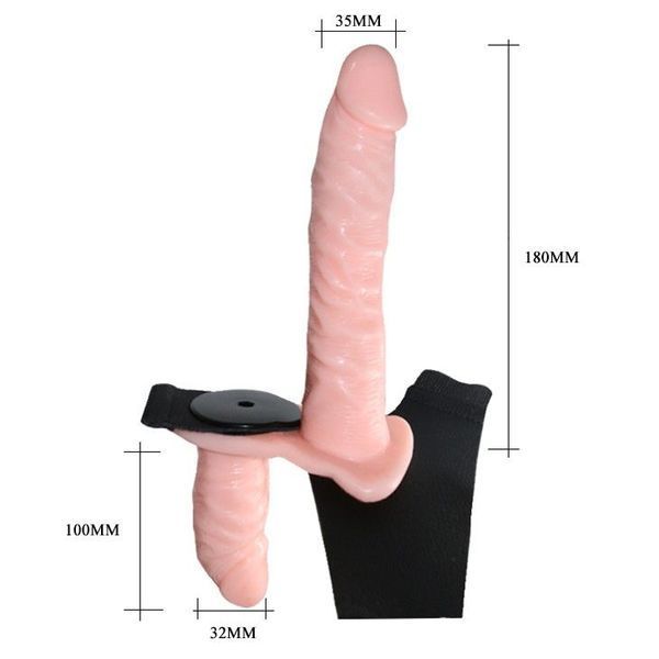 Подвійний страпон з вібрацією LyBaile Ultra Passionate Harness, 17 см (тілесний) 45496 фото