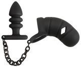 Пояс верности для мужчин Black Velvets Cock Cage With a Butt Plug, 11.5 см (черный) 44710 фото