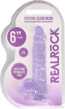 Фалоімітатор RealRock Crystal Clear Dildo Realistic, 17 см (фіолетовий) 45783_EU фото