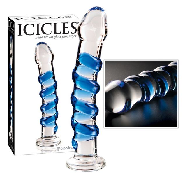 Стеклянный фаллоимитатор Icicles №05, 17,8 см (синий) 4094 фото