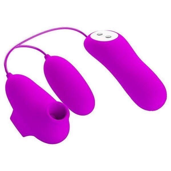 Вібратор з вакуумним стимулятором клітора Pretty Love Suction & Vibro Bullets (рожевий) 26286 фото