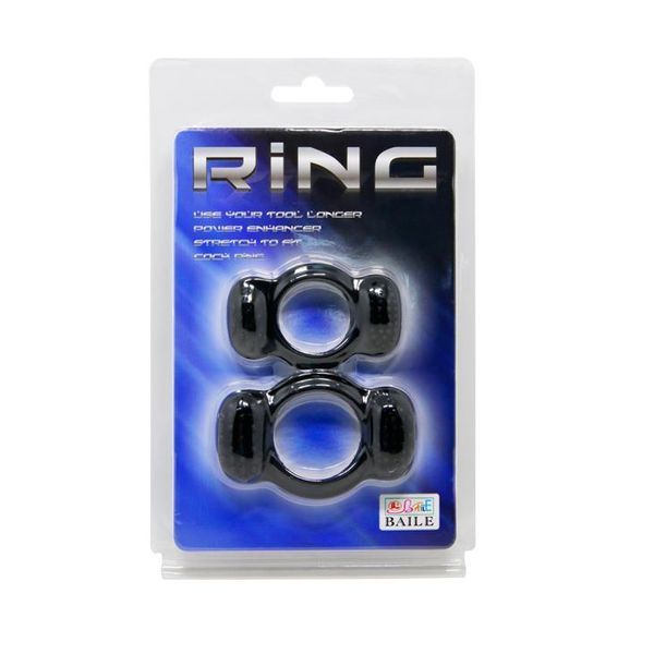 Эрекционное кольцо Baile Double Cock Ring, набор из 2 шт (черный) 90554 фото