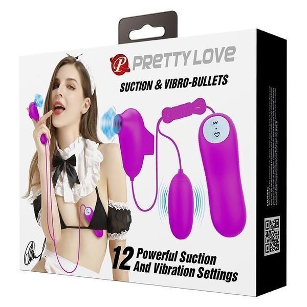 Вібратор з вакуумним стимулятором клітора Pretty Love Suction & Vibro Bullets (рожевий) 26286 фото