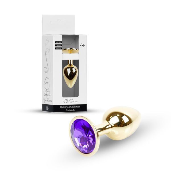 Анальна пробка з кристалом B - Series HeavyFun Plug-Jewellery Gold, 7 см (фіолетовий) 100886 фото