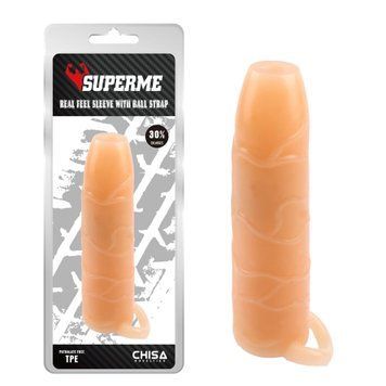 Насадка на пеніс Superme Real Feel Sleeve With Ball Strap, 14 см (тілесний) 59346 фото